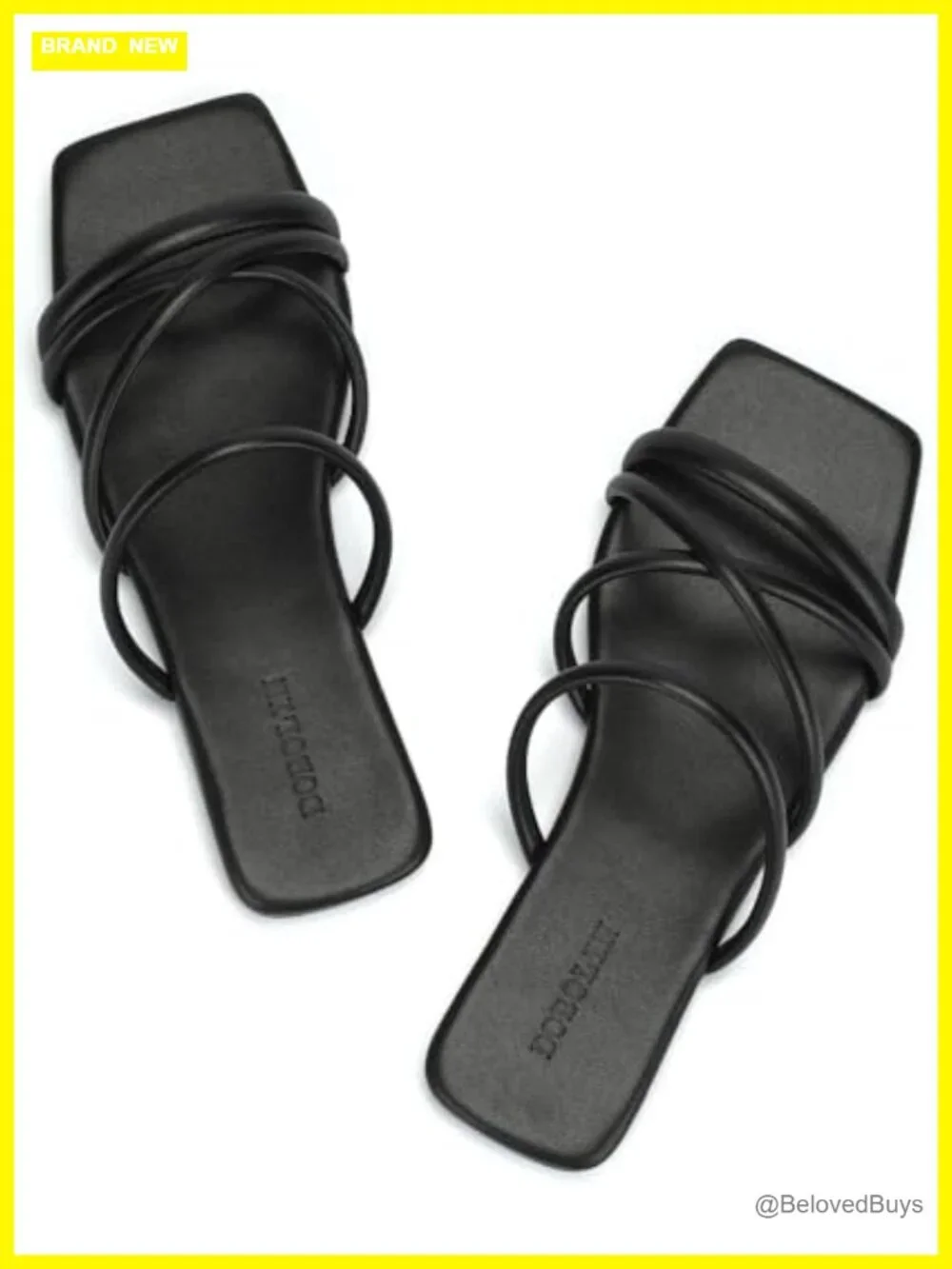 Women's Strappy Square Toe Slide Sandals Wide Width Comfortable Flat Sandals